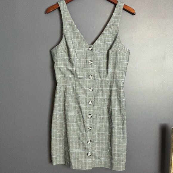 Show Me Your MuMu Arlette Academia Grey Plaid Button Front Mini Dress Sz. Medium - Picture 13 of 16